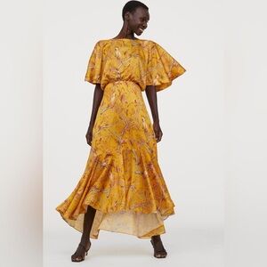 Johanna Ortiz Yellow Maxi Sundress with Flutter Sleeves and Crew Neck